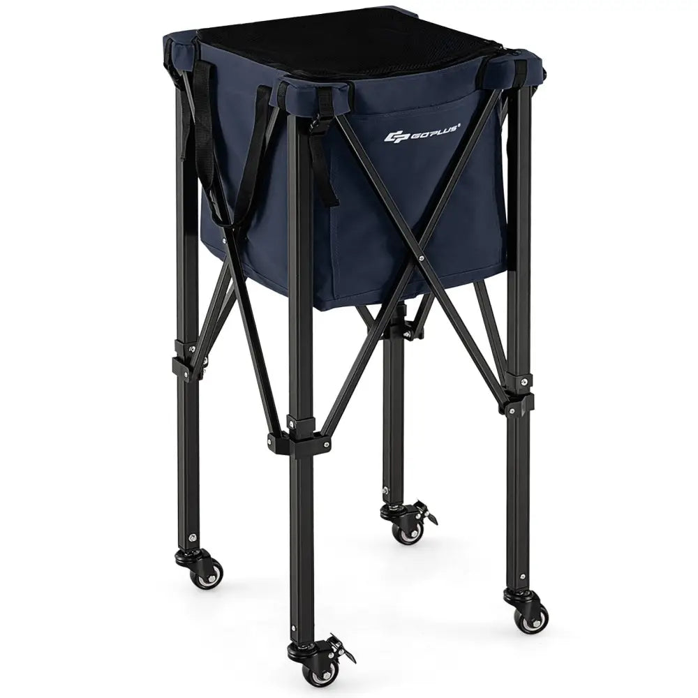 Lightweight Foldable Tennis Ball Teaching Cart with Wheels and Removable Bag-Blue - Blue - Sport Equipments