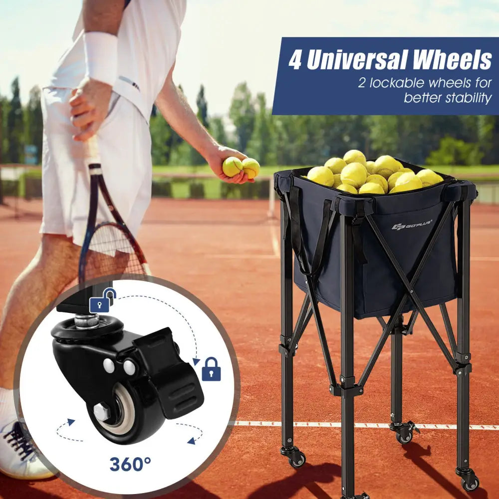 Lightweight Foldable Tennis Ball Teaching Cart with Wheels and Removable Bag-Blue - Blue - Sport Equipments