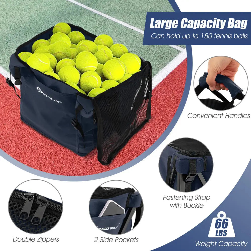 Lightweight Foldable Tennis Ball Teaching Cart with Wheels and Removable Bag-Blue - Blue - Sport Equipments
