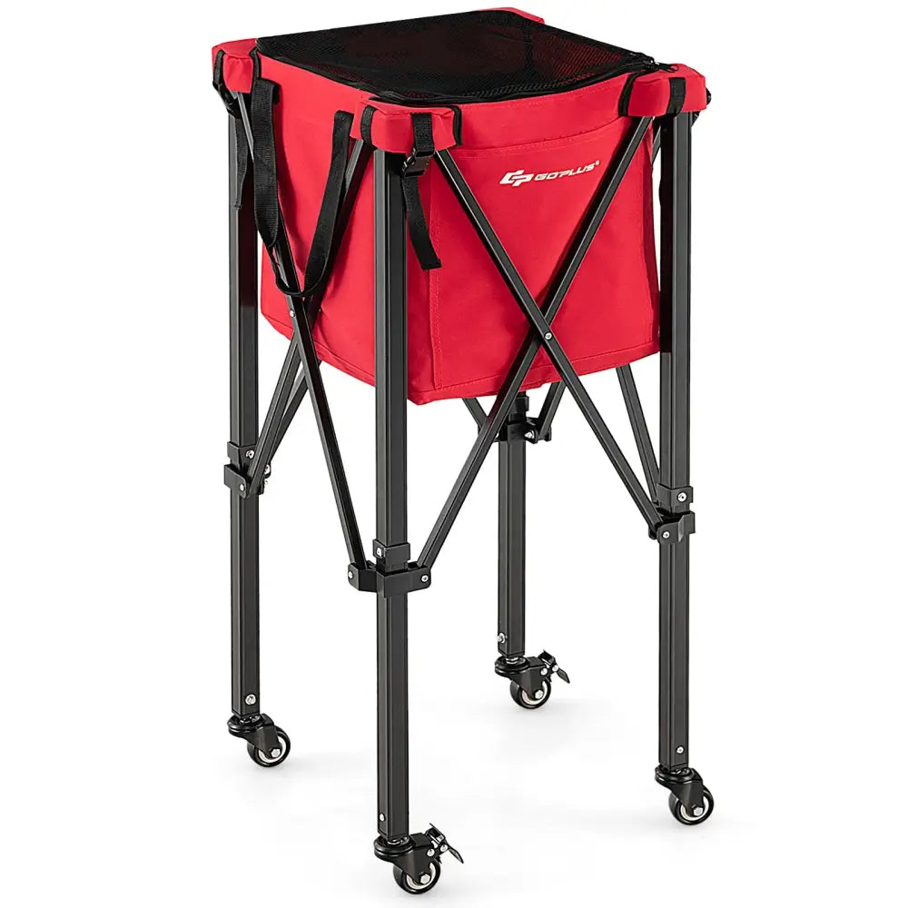 Lightweight Foldable Tennis Ball Teaching Cart with Wheels and Removable Bag-Red - Red - Sport Equipments