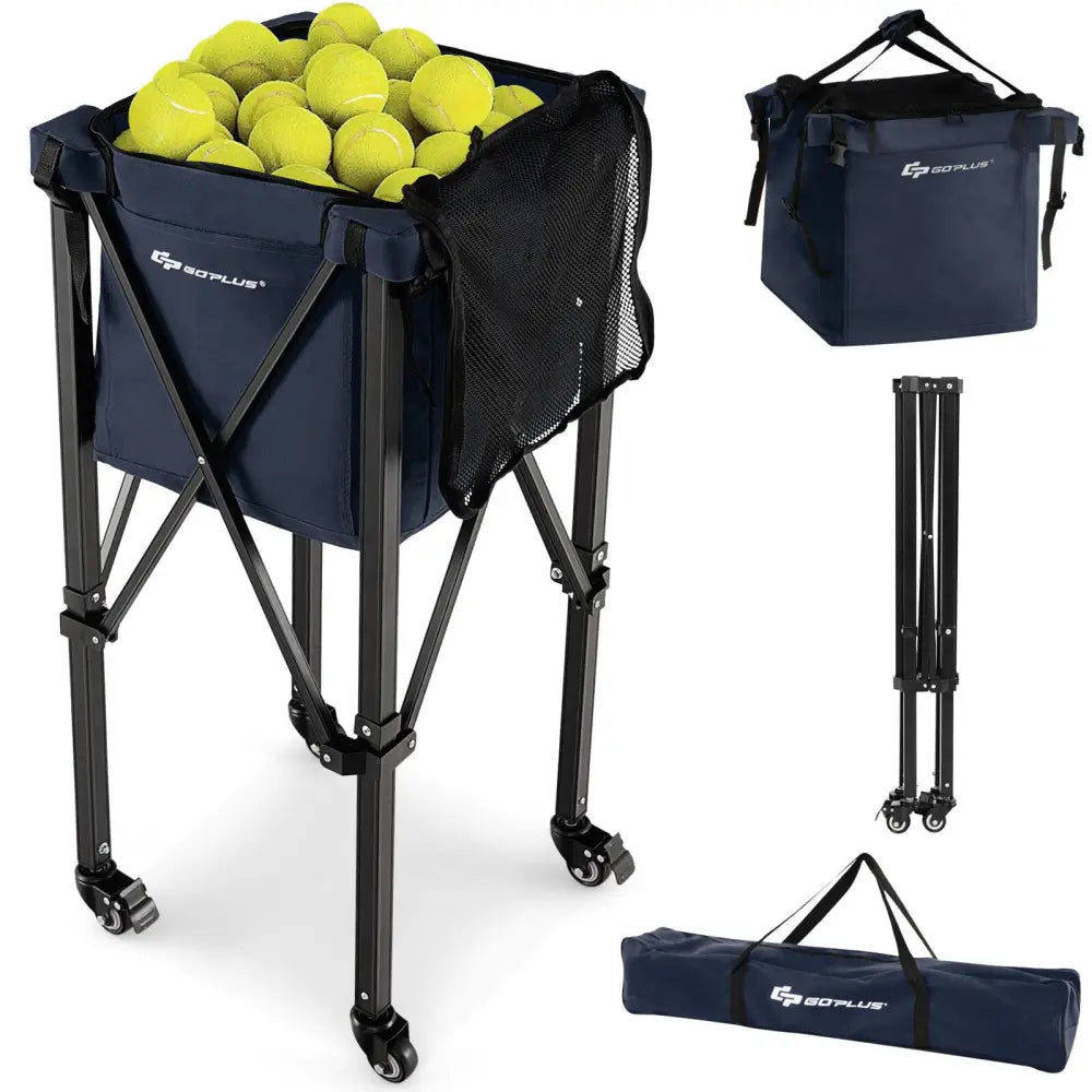 Lightweight Foldable Tennis Ball Teaching Cart with Wheels and Removable Bag-Blue - Blue - Sport Equipments