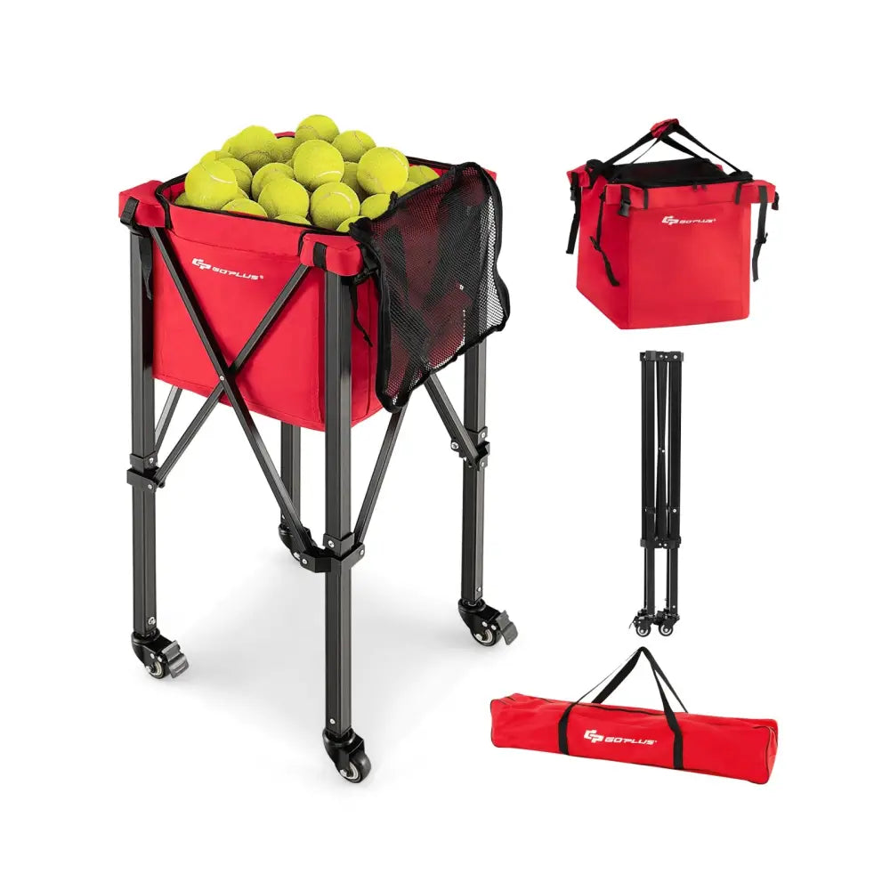 Lightweight Foldable Tennis Ball Teaching Cart with Wheels and Removable Bag-Red - Red - Sport Equipments