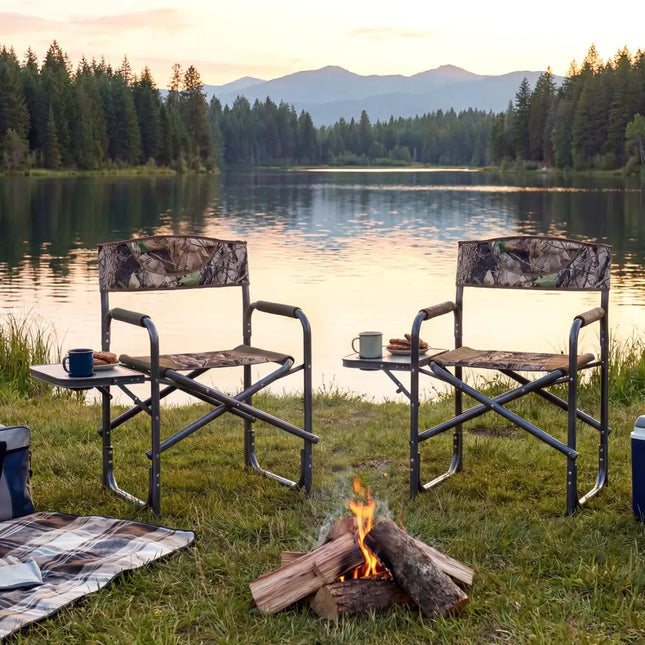 Lightweight Folding Camping Chair with Side Table-Camouflage - Camouflage - Camping Furniture