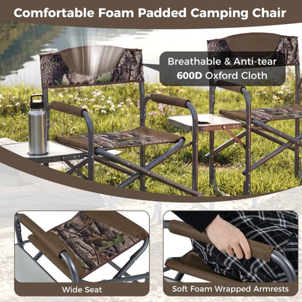 Lightweight Folding Camping Chair with Side Table-Camouflage - Camouflage - Camping Furniture