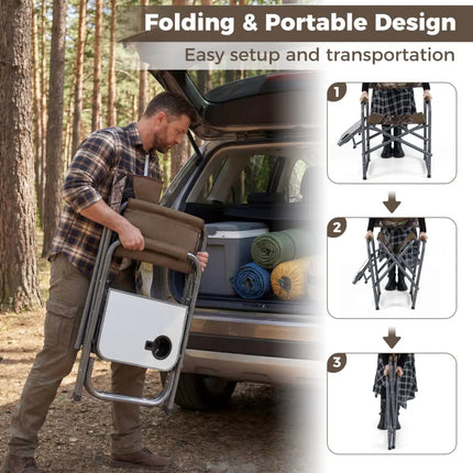 Lightweight Folding Camping Chair with Side Table-Camouflage - Camouflage - Camping Furniture