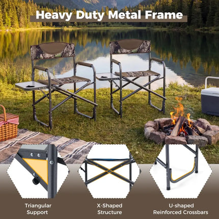 Lightweight Folding Camping Chair with Side Table-Camouflage - Camouflage - Camping Furniture