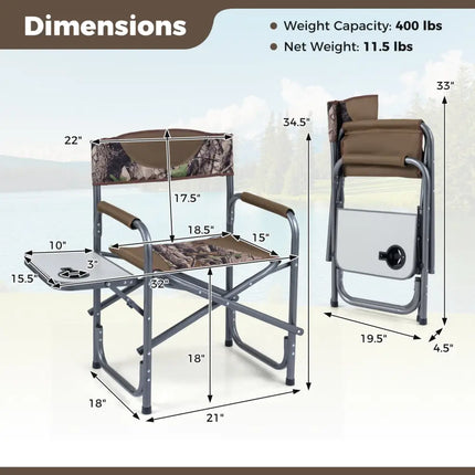 Lightweight Folding Camping Chair with Side Table-Camouflage - Camouflage - Camping Furniture