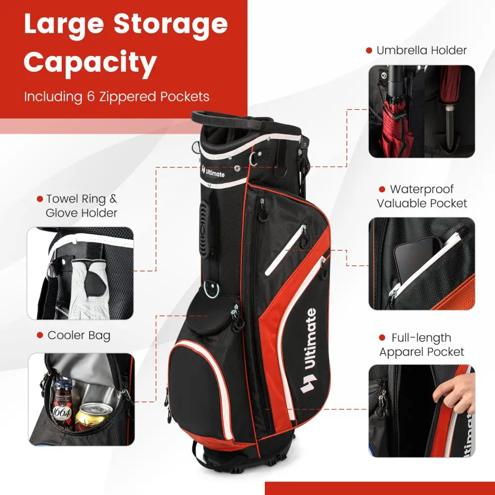 Lightweight Golf Stand Bag with 14 Way Top Dividers and 6 Pockets-Red - Red - Golf