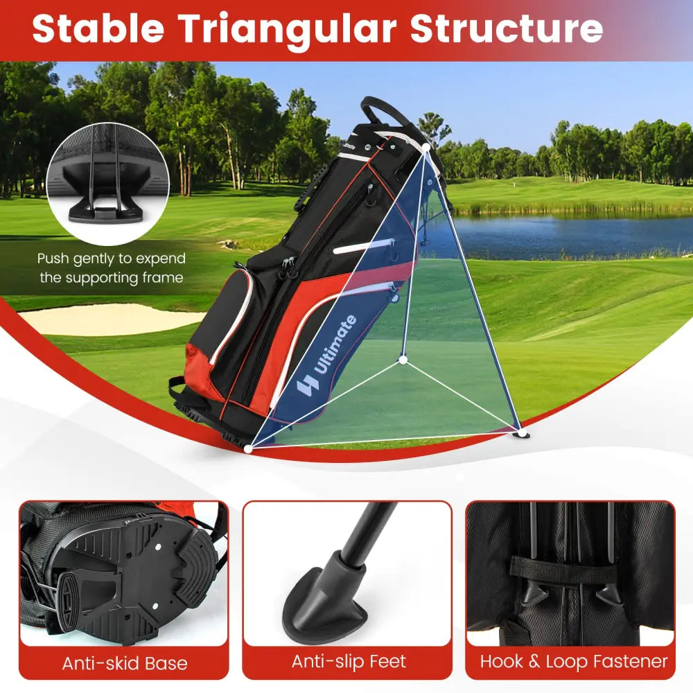Lightweight Golf Stand Bag with 14 Way Top Dividers and 6 Pockets-Red - Red - Golf