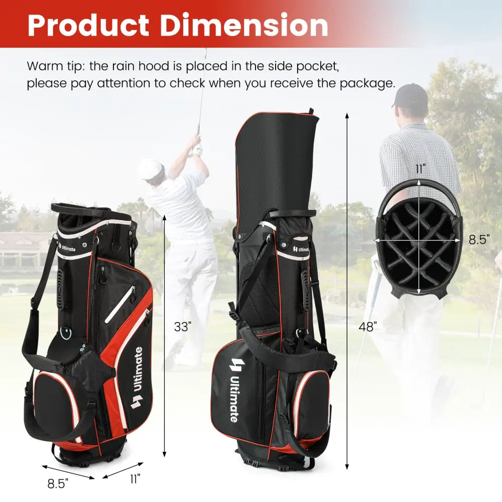 Lightweight Golf Stand Bag with 14 Way Top Dividers and 6 Pockets-Red - Red - Golf