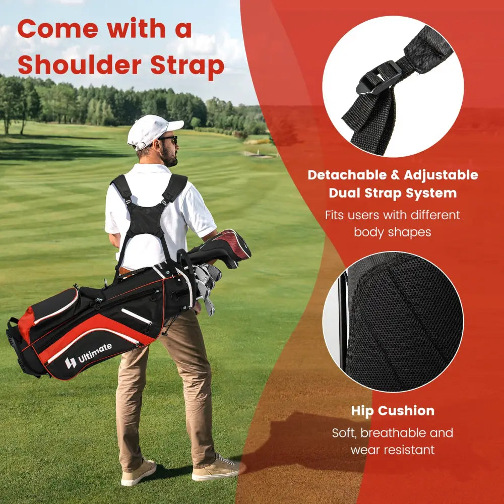 Lightweight Golf Stand Bag with 14 Way Top Dividers and 6 Pockets-Red - Red - Golf