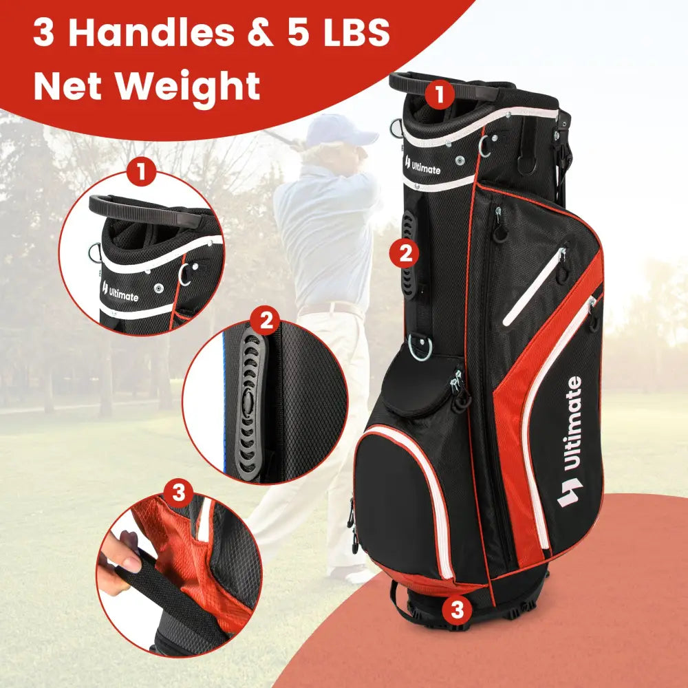 Lightweight Golf Stand Bag with 14 Way Top Dividers and 6 Pockets-Red - Red - Golf