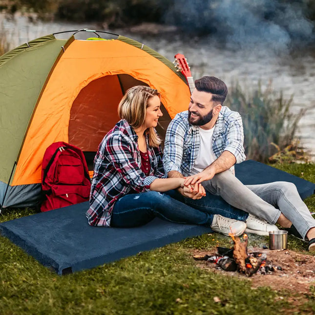 Lightweight Portable Memory Camping Mattress with Carrying Bag-Navy - Navy - Air Mattresses & Sleeping Bags