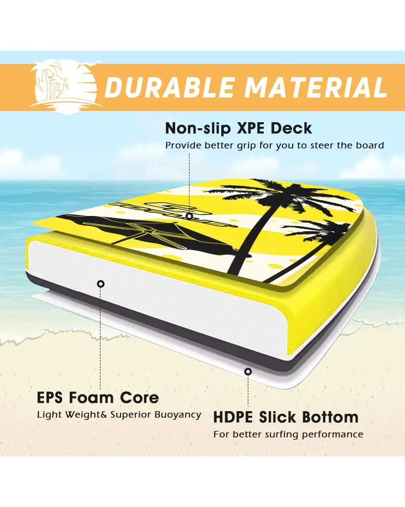 Lightweight Super Bodyboard Surfing with EPS Core Boarding-L - Yellow - Surfing