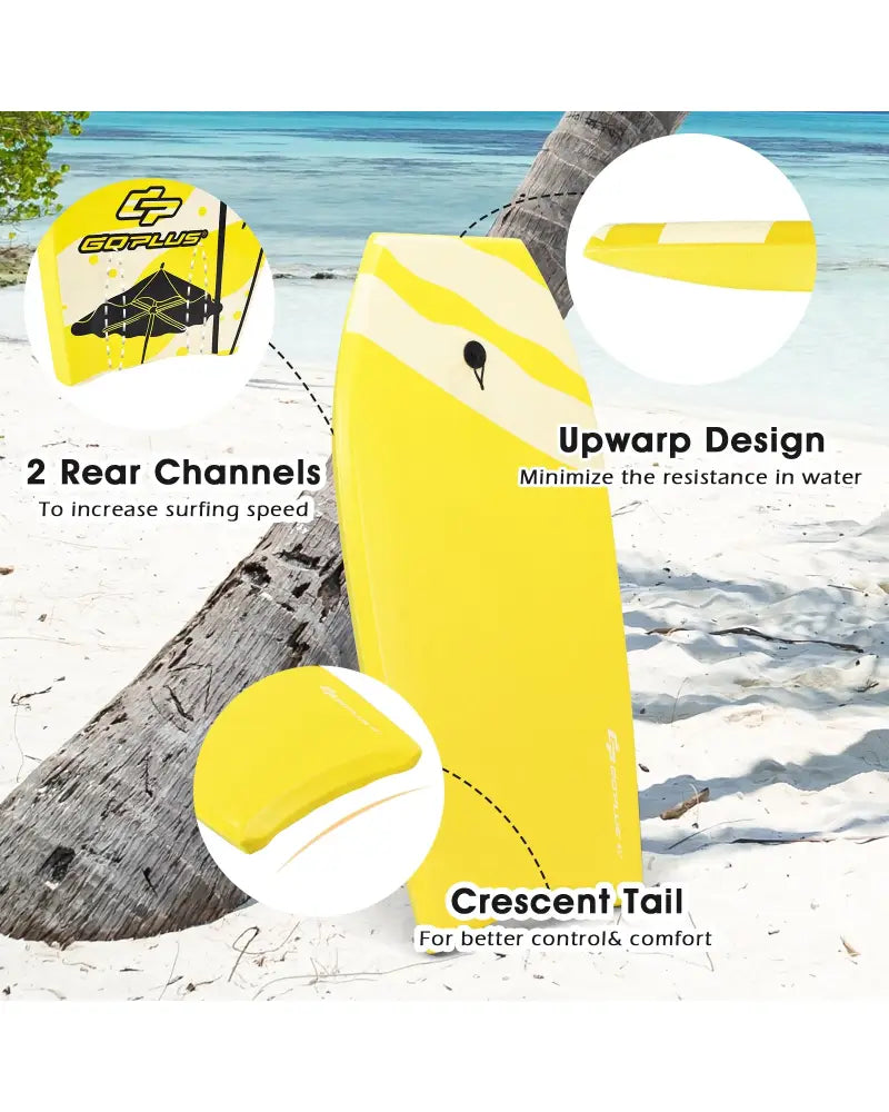 Lightweight Super Bodyboard Surfing with EPS Core Boarding-L - Yellow - Surfing