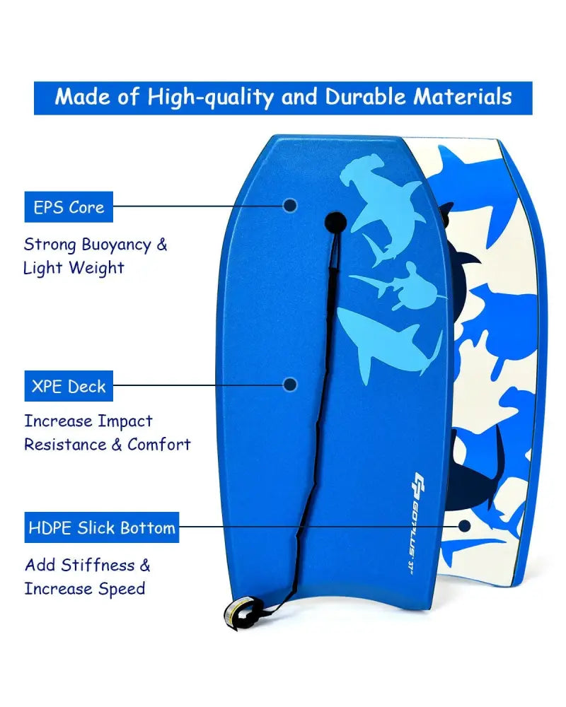 Lightweight Super Bodyboard Surfing with EPS Core Boarding-M - Blue - Surfing