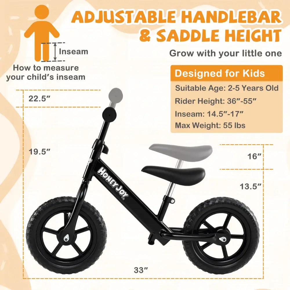 Lightweight Toddler Balance Bike No Pedal Training Bicycle-Black - Black - Balance Bikes