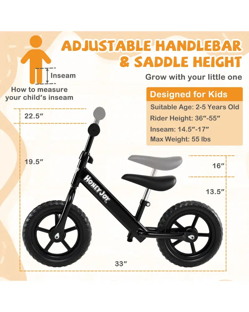 Lightweight Toddler Balance Bike No Pedal Training Bicycle-Black - Black - Balance Bikes