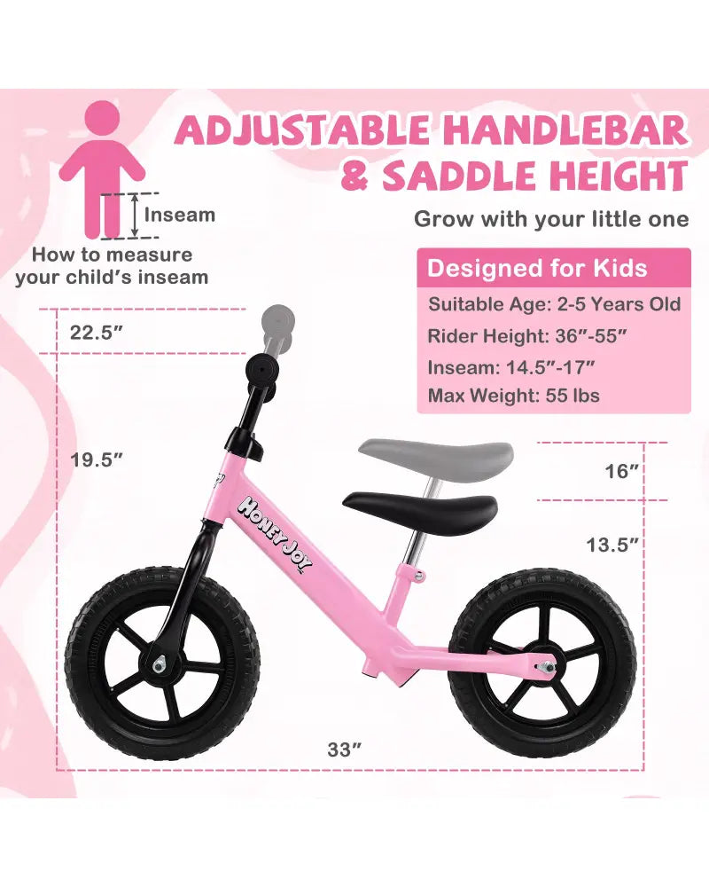 Lightweight Toddler Balance Bike No Pedal Training Bicycle-Pink - Pink - Balance Bikes
