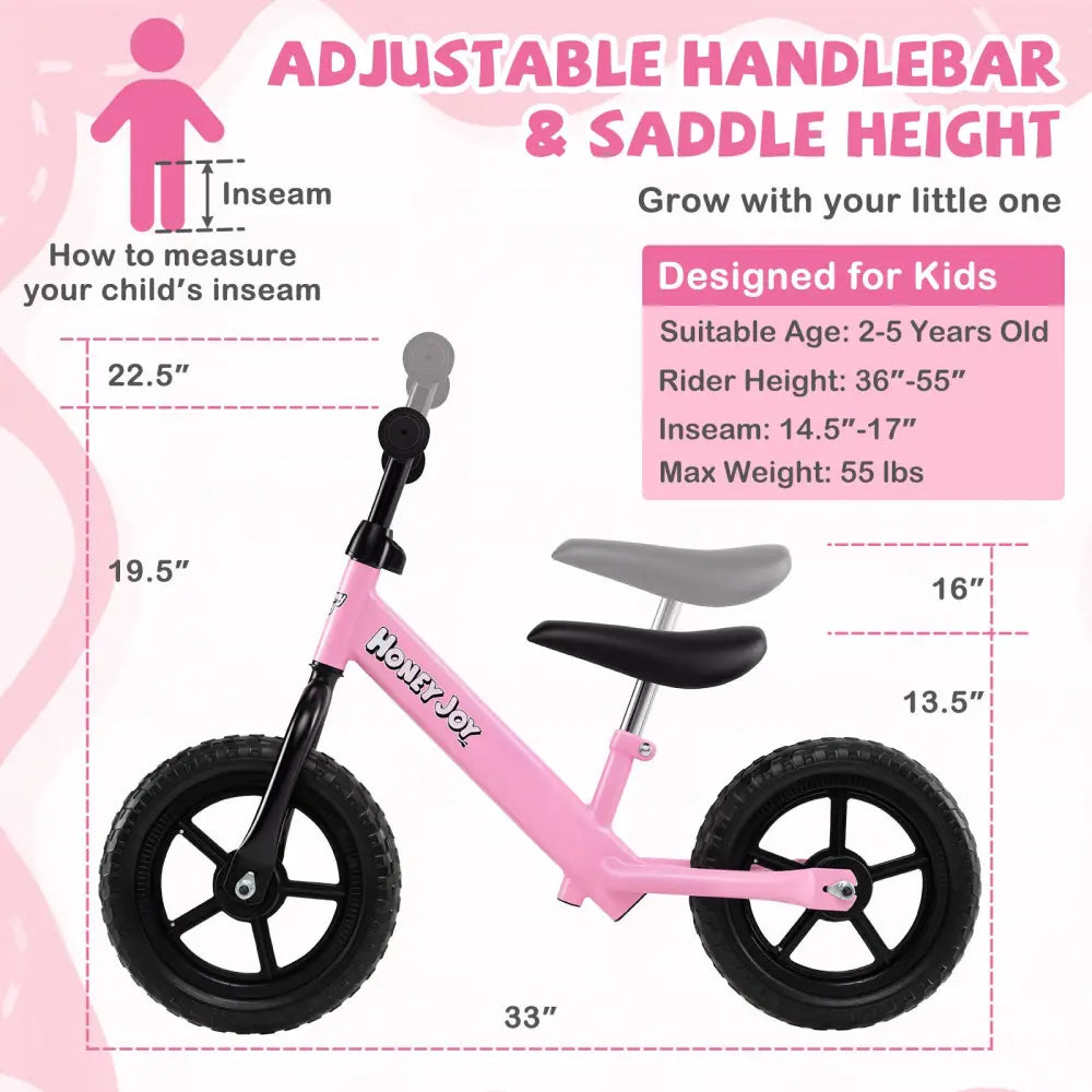 Lightweight Toddler Balance Bike No Pedal Training Bicycle-Pink - Pink - Balance Bikes