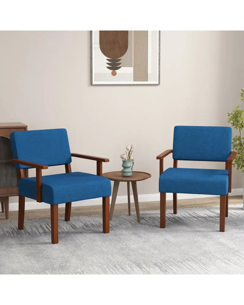 Linen Accent Chair Living Room Chair with Soft Padded Seat and Backrest-Blue - Blue - Accent Chairs