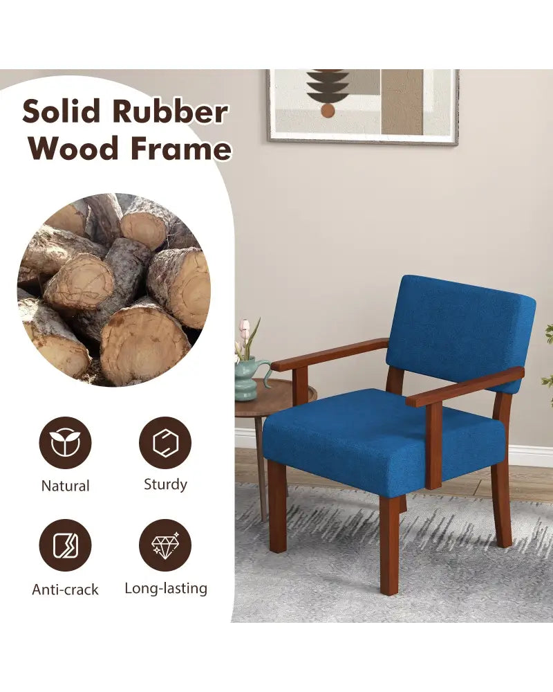 Linen Accent Chair Living Room Chair with Soft Padded Seat and Backrest-Blue - Blue - Accent Chairs