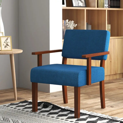 Linen Accent Chair Living Room Chair with Soft Padded Seat and Backrest-Blue - Blue - Accent Chairs