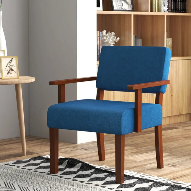 Linen Accent Chair Living Room Chair with Soft Padded Seat and Backrest-Blue - Blue - Accent Chairs