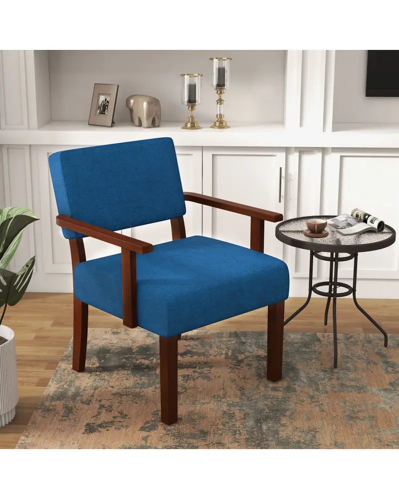 Linen Accent Chair Living Room Chair with Soft Padded Seat and Backrest-Blue - Blue - Accent Chairs