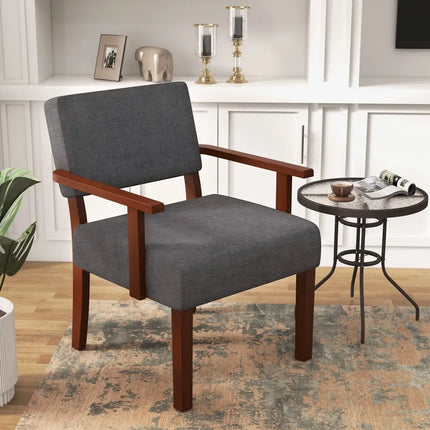 Linen Accent Chair Living Room Chair with Soft Padded Seat and Backrest-Gray - Gray - Accent Chairs