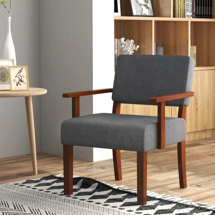 Linen Accent Chair Living Room Chair with Soft Padded Seat and Backrest-Gray - Gray - Accent Chairs