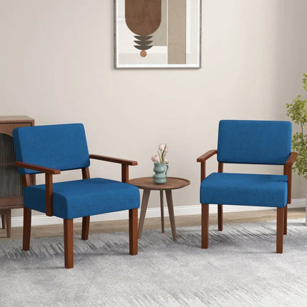 Linen Accent Chair Living Room Chair with Soft Padded Seat and Backrest-Blue - Blue - Accent Chairs
