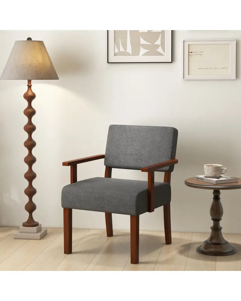 Linen Accent Chair Living Room Chair with Soft Padded Seat and Backrest-Gray - Gray - Accent Chairs