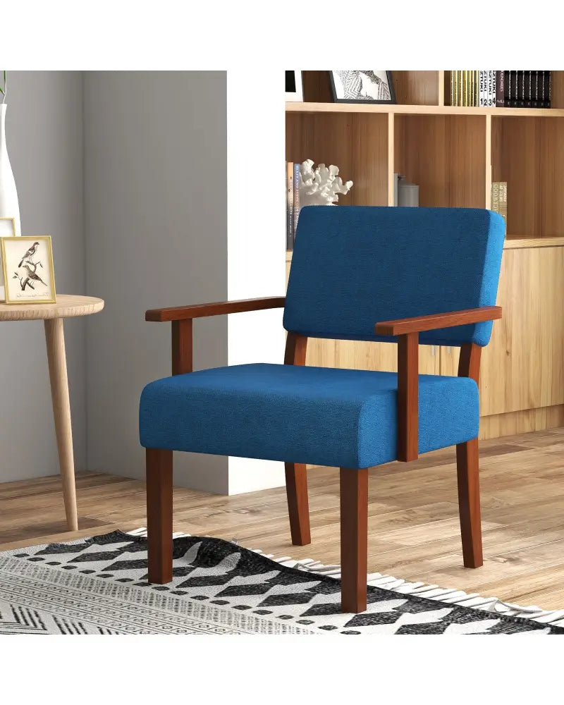 Linen Accent Chair Living Room Chair with Soft Padded Seat and Backrest-Blue - Blue - Accent Chairs