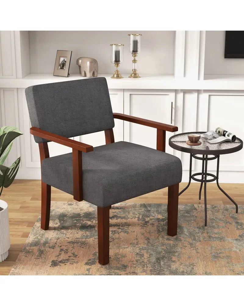 Linen Accent Chair Living Room Chair with Soft Padded Seat and Backrest-Gray - Gray - Accent Chairs