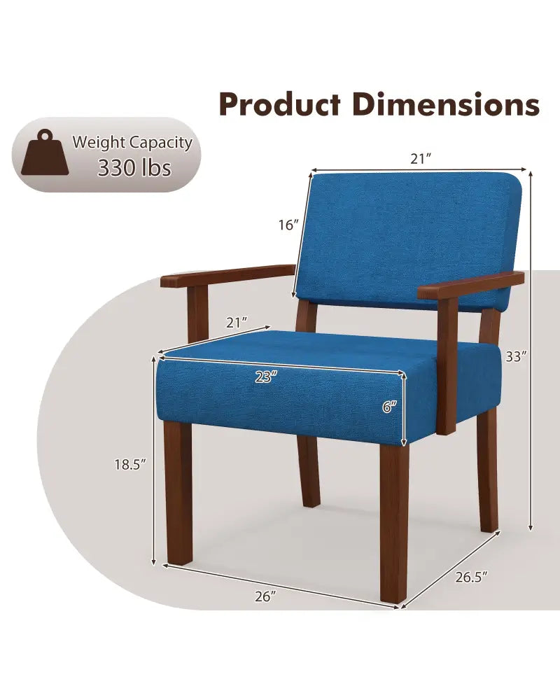 Linen Accent Chair Living Room Chair with Soft Padded Seat and Backrest-Blue - Blue - Accent Chairs