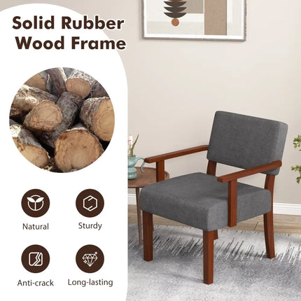 Linen Accent Chair Living Room Chair with Soft Padded Seat and Backrest-Gray - Gray - Accent Chairs