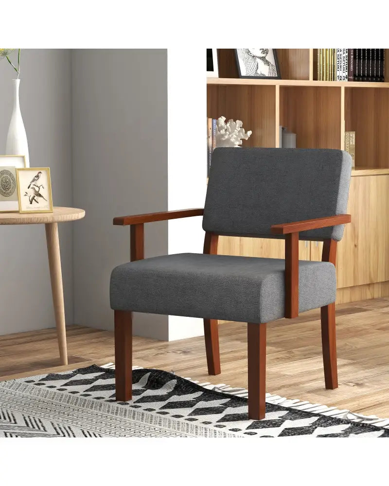 Linen Accent Chair Living Room Chair with Soft Padded Seat and Backrest-Gray - Gray - Accent Chairs
