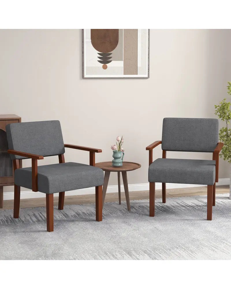 Linen Accent Chair Living Room Chair with Soft Padded Seat and Backrest-Gray - Gray - Accent Chairs