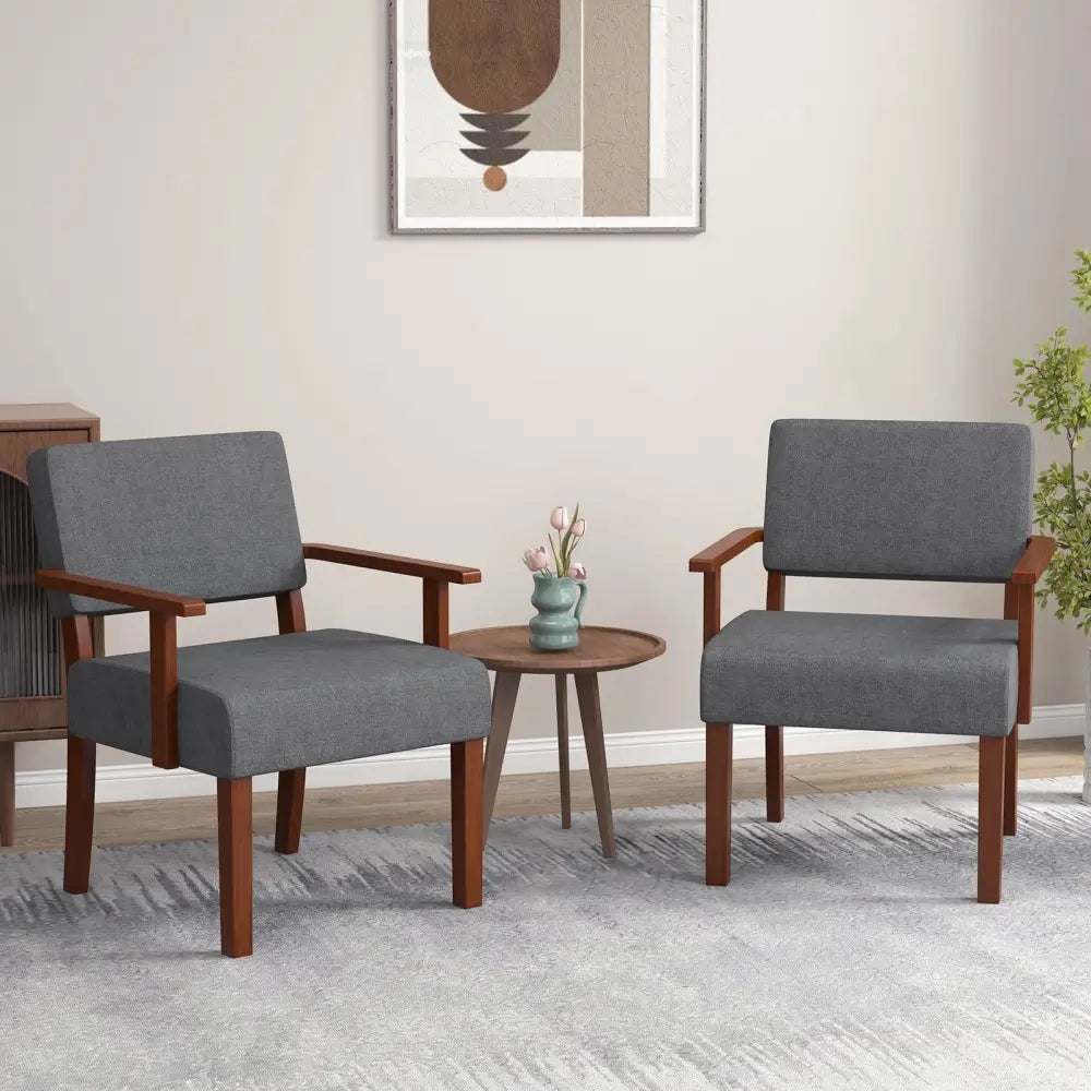 Linen Accent Chair Living Room Chair with Soft Padded Seat and Backrest-Gray - Gray - Accent Chairs