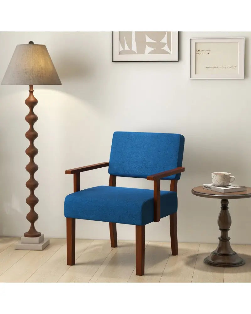Linen Accent Chair Living Room Chair with Soft Padded Seat and Backrest-Blue - Blue - Accent Chairs