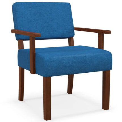 Linen Accent Chair Living Room Chair with Soft Padded Seat and Backrest-Blue - Blue - Accent Chairs