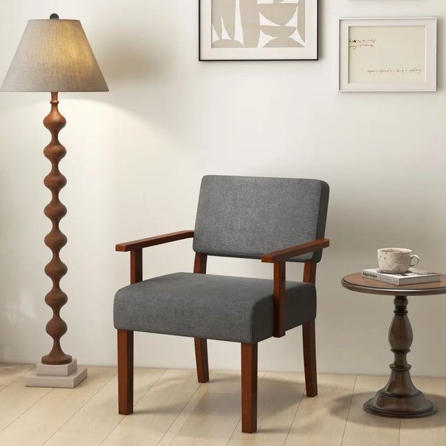 Linen Accent Chair Living Room Chair with Soft Padded Seat and Backrest-Gray - Gray - Accent Chairs