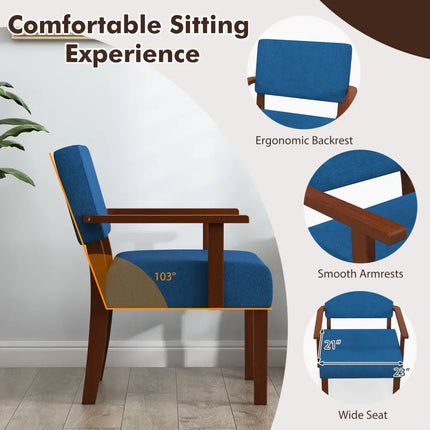 Linen Accent Chair Living Room Chair with Soft Padded Seat and Backrest-Blue - Blue - Accent Chairs