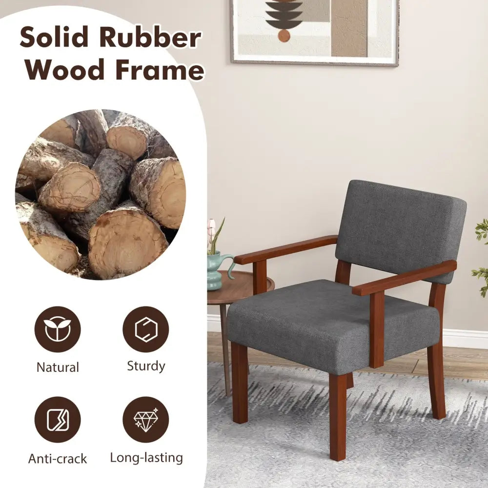 Linen Accent Chair Living Room Chair with Soft Padded Seat and Backrest-Gray - Gray - Accent Chairs