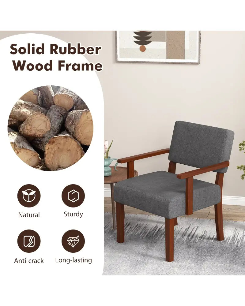 Linen Accent Chair Living Room Chair with Soft Padded Seat and Backrest-Gray - Gray - Accent Chairs