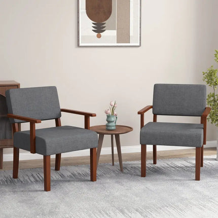 Linen Accent Chair Living Room Chair with Soft Padded Seat and Backrest-Gray - Gray - Accent Chairs