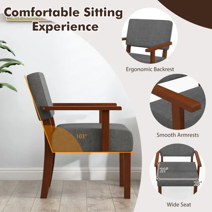 Linen Accent Chair Living Room Chair with Soft Padded Seat and Backrest-Gray - Gray - Accent Chairs
