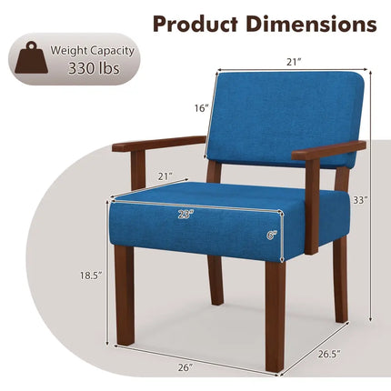 Linen Accent Chair Living Room Chair with Soft Padded Seat and Backrest-Blue - Blue - Accent Chairs
