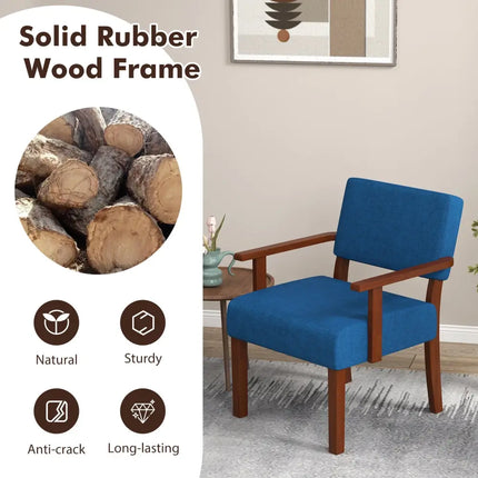 Linen Accent Chair Living Room Chair with Soft Padded Seat and Backrest-Blue - Blue - Accent Chairs
